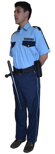 Uniforme de Vestir pantalón azul marino con piola y camisa azul cielo combinada manga corta con bordado de seguridad y equipo